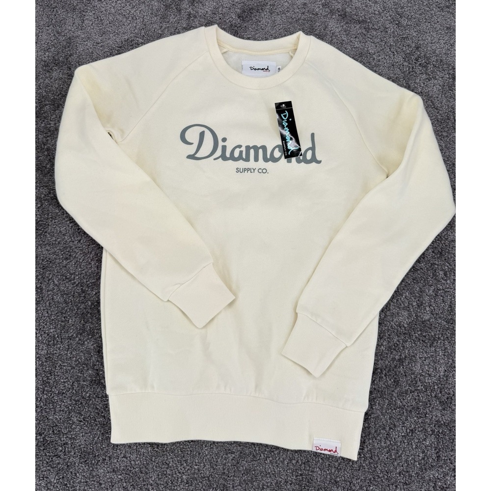 Diamond Supply Co Script Logo Crewneck Sweatshirt Cream NWT Mens XS Fleece